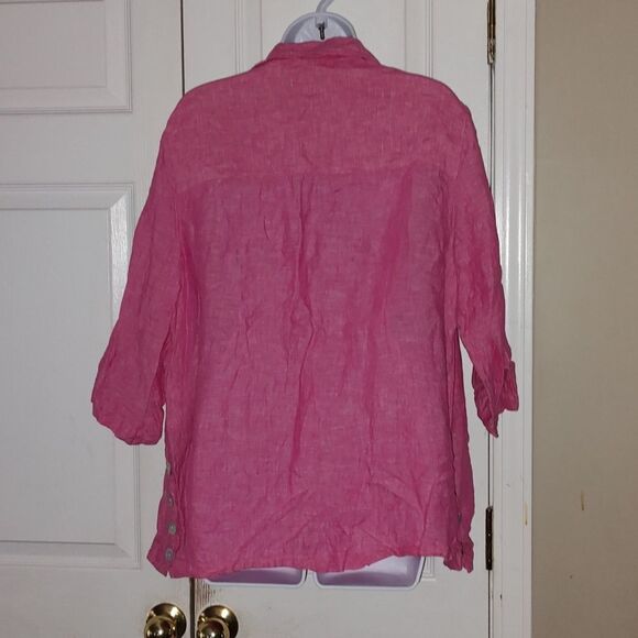 Tahari pink 100% linen tunic top 3/4 length sleeve Sz 1X - Picture 4 of 5